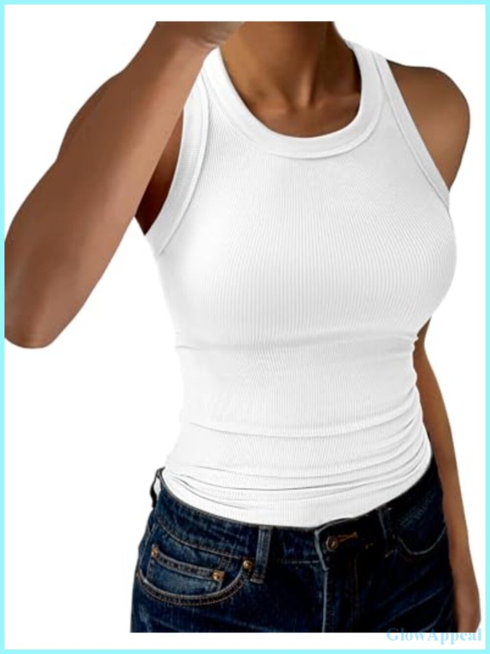 Womens Ribbed High Neck Sleeveless Tank Top Slim Fit Racerback Workout Shirt